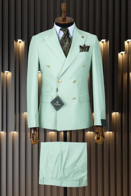 Mens Double Breasted Suit - Mint Green Suit