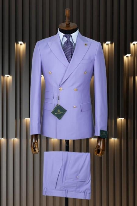 Mens Double Breasted Suit - Lavender Suit