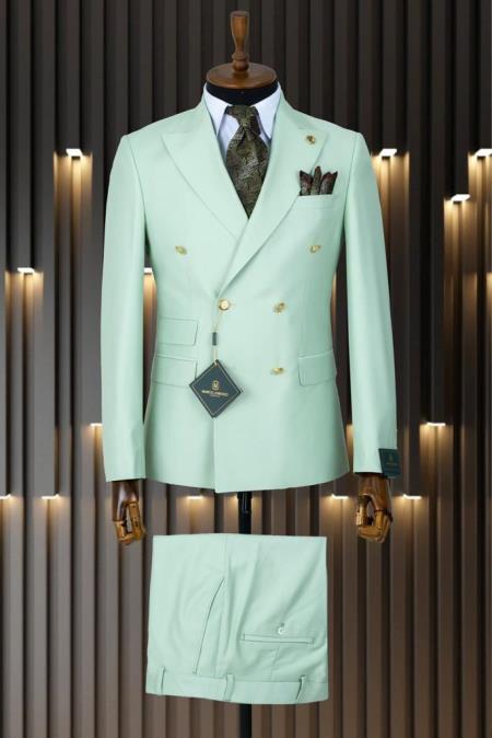 Mens Double Breasted Blazer - Mint Green Blazer - Sportcoat