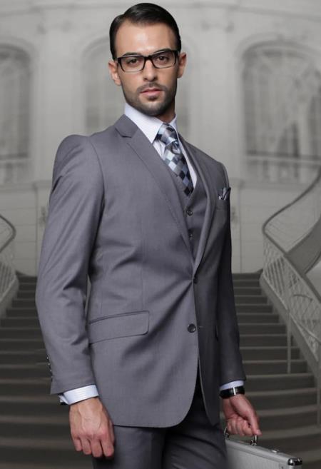 Mens Suits Regular Fit - Wool Suit - Pleated Pants - Charcoal Suit