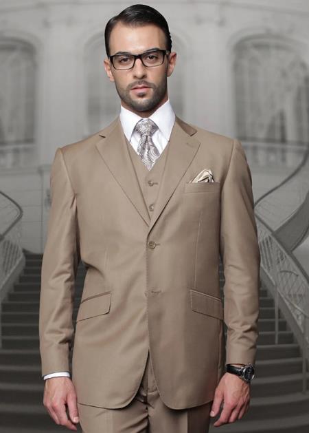 Mens Suits Regular Fit - Wool Suit - Pleated Pants - Bronze Suit