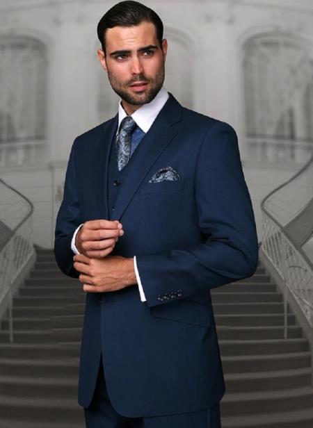 Mens Suits Regular Fit - Wool Suit - Pleated Pants - Indigo Blue Suit