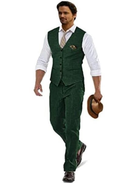 Groomsmen Summer Beach Prom Dark Green Vest and Pants Set