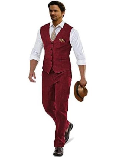 Groomsmen Summer Beach Prom Wine Red Vest and Pants Set