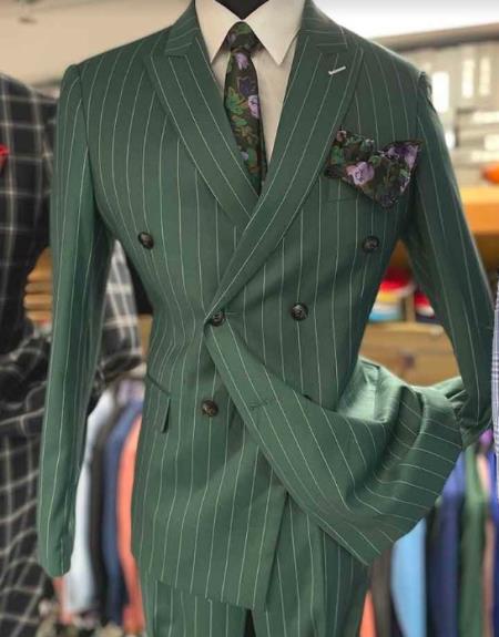 Double Breasted Suit - Green Suit - Side Vented - Modern Fit