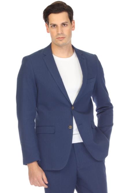 Mens Slim Fit Two Button Navy Seersucker Suit