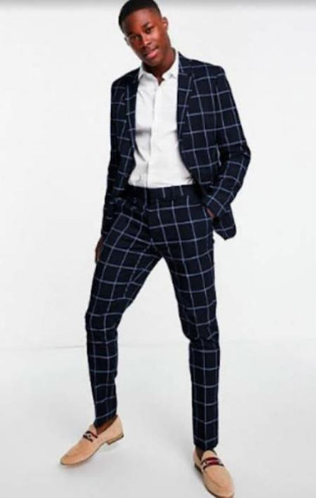 Navy Blue Plaid Suit - Blue Checkered Suit - Dark Blue Plaid Suit