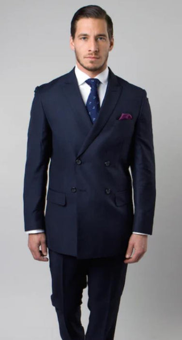 Navy Blue Double Breasted Suit - Slim Fitted Suit