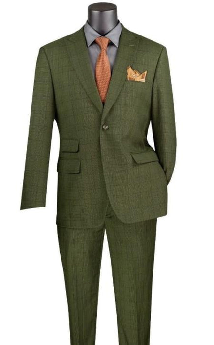 Plaid Suits - Windowpane Olive Suit - Peak Lapel Style