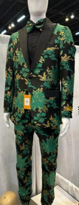 Green and Gold Paisley Suit - Emerald Green Tuxedo With Matching Bowtie