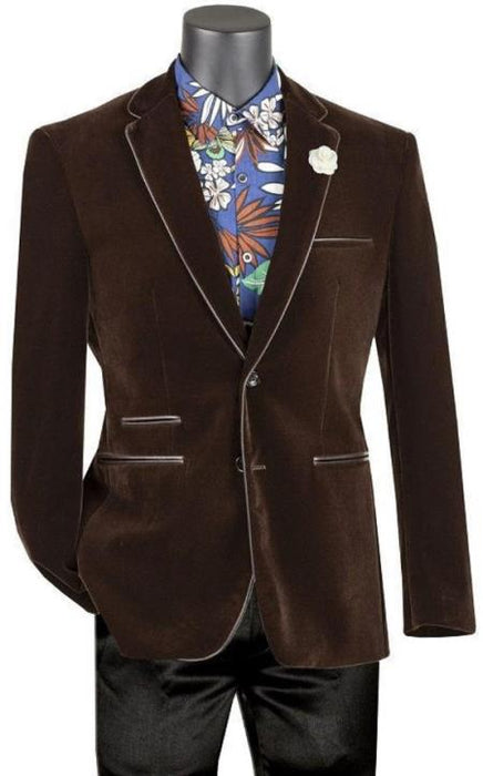 Mens Brown Slim Fit Velvet Blazer