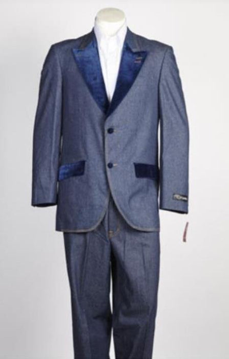 Mens Big and Tall Denim Suit - Blue