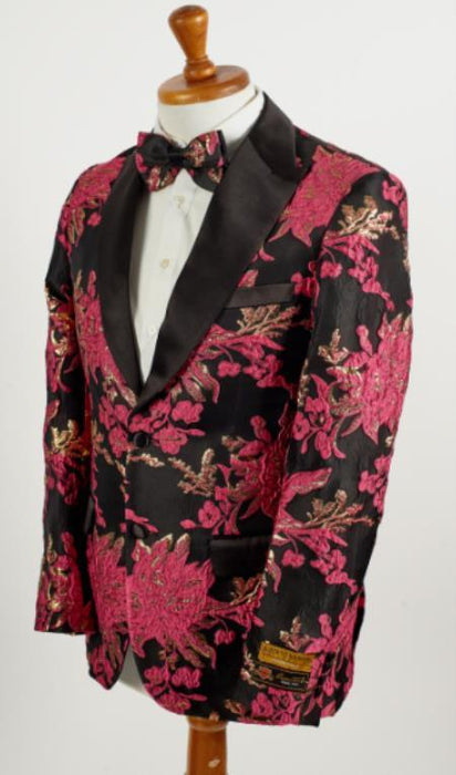 Big and Tall Tuxedo Jacket - Pink ~ Black Paisley Floral Blaze