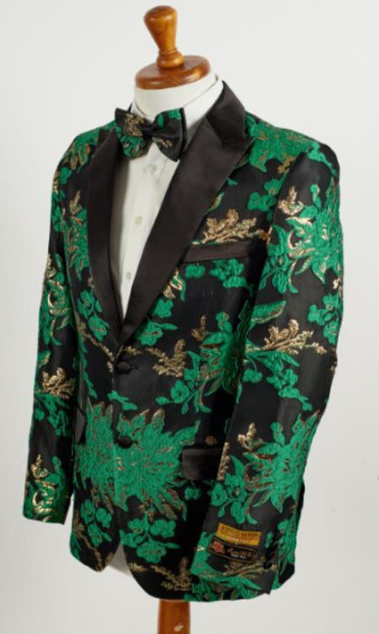 Big and Tall Tuxedo Jacket - Green ~ Black Paisley Floral Blazer