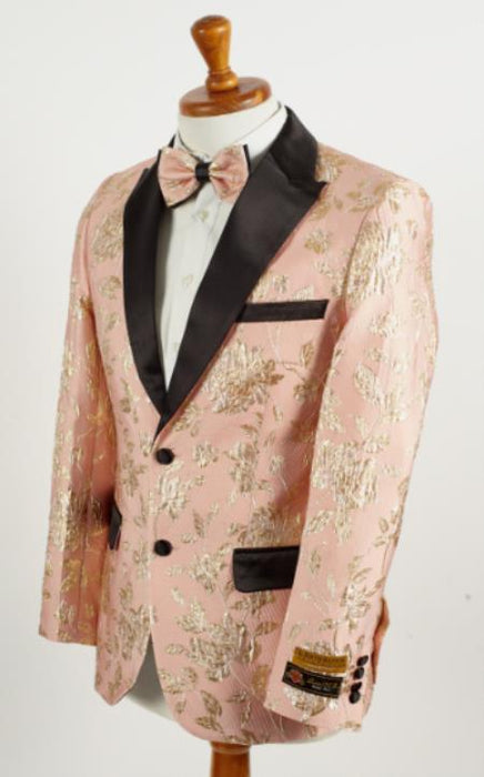 Big and Tall Tuxedo Jacket - Sand ~ Gold Paisley Floral Blazer