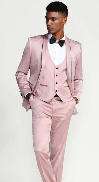 Dusty Rose Slim Fit Tuxedo Fully Satin Four Piece Set