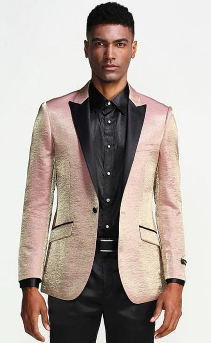 Rose Gold Tuxedo Jacket Shiny Slim Fit With Peak Lapel