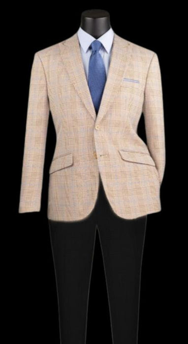 Beige Plaid Blazer - Mens Beige Windowpane Sportcoat