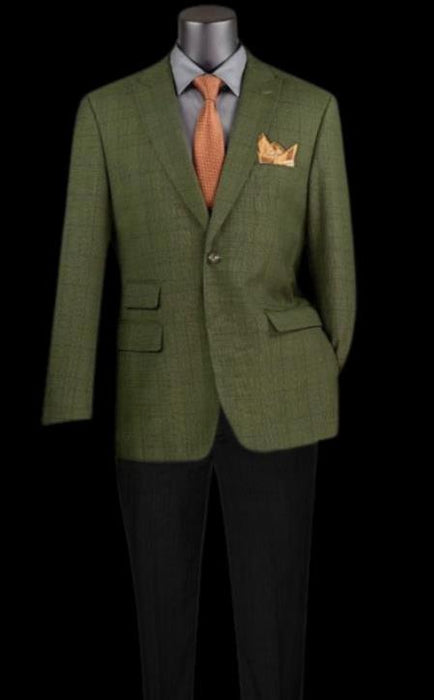 Olive Plaid Blazer - Mens Olive Windowpane Sportcoat