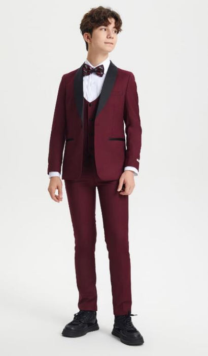 Boys Tuxedo - Burgundy Kids Suit