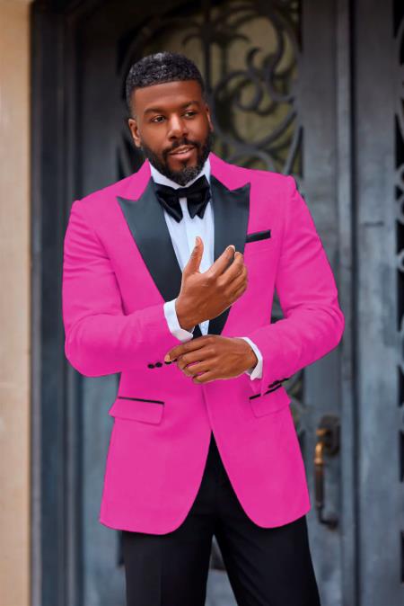 Mens One Button Notch Lapel Suit Pink