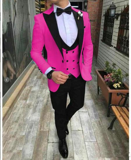 Mens One Button Notch Lapel Suit Pink