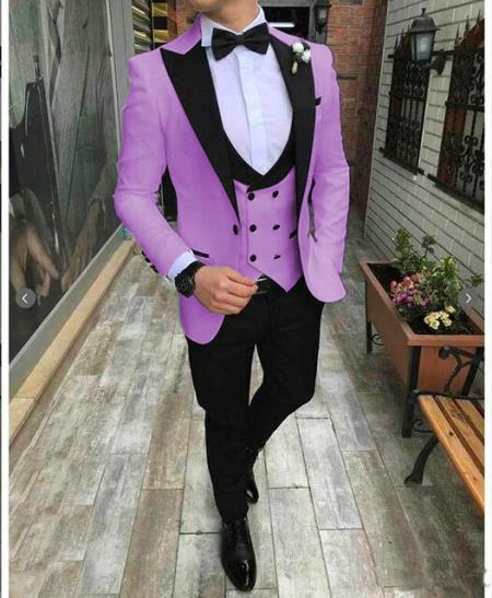 Mens One Button Notch Lapel Suit Lavender - Slim Fitted