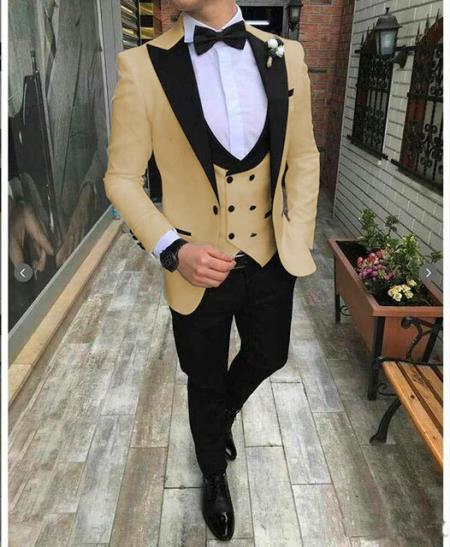 Mens One Button Notch Lapel Suit Tan