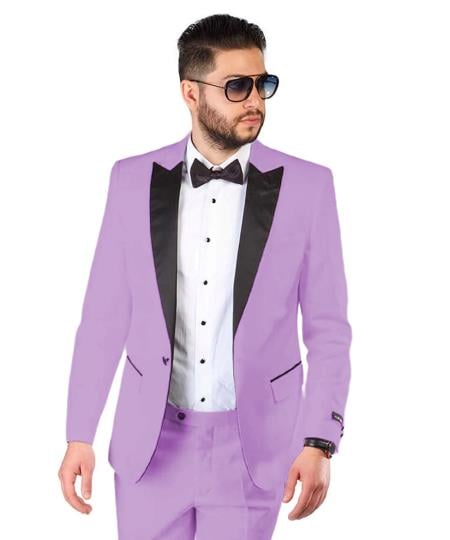 Mens One Button Notch Lapel Suit Lavender - Slim Fitted