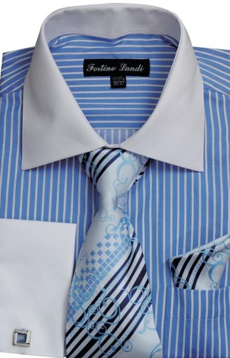 Mens Pinstripe Dress Shirt Blue