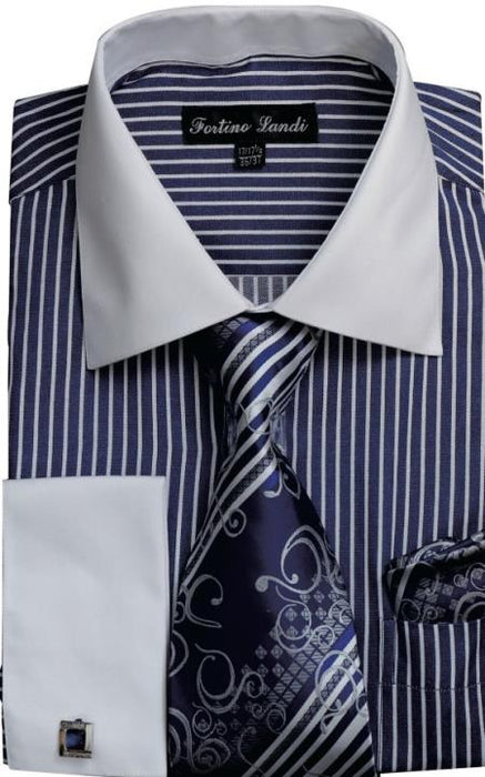 Mens Pinstripe Dress Shirt Navy