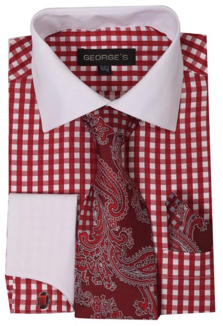 Mens Fashion Dress Shirt Matching Color Red