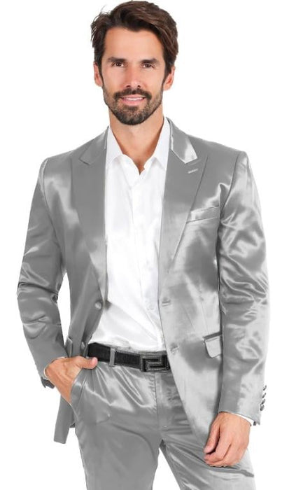 Sateen Suit - Shiny Suit - Silver Sharkskin Suit