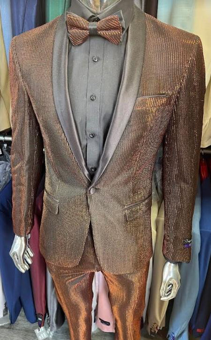 Copper Rustish - Brown Tuxedo - Shiny Glitter Fabric Suit