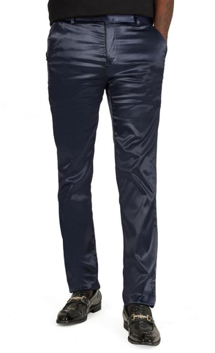 Shiny Dress Pants - Sateen Navy Mens Pants