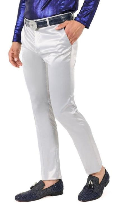 Shiny Dress Pants - Sateen Silver Mens Pants