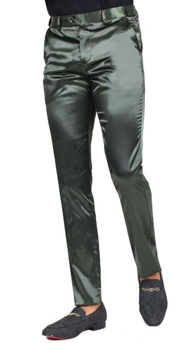 Shiny Dress Pants - Sateen Olive Mens Pants