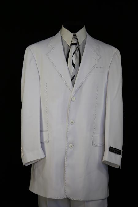 Mens White Suit - With Stitching Around it