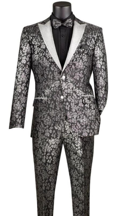 Prom Suit - Black - Paisley Floral Tuxedo - Wedding Groom Suit