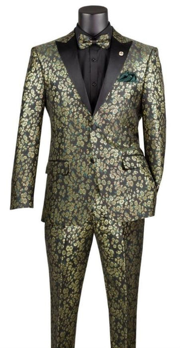 Prom Suit - Emerald Green - Paisley Floral Tuxedo - Wedding Groom Suit