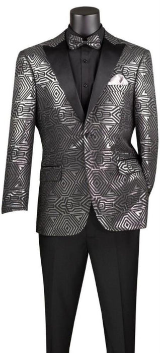 Prom Suit - Silver - Paisley Floral Tuxedo - Wedding Groom Suit