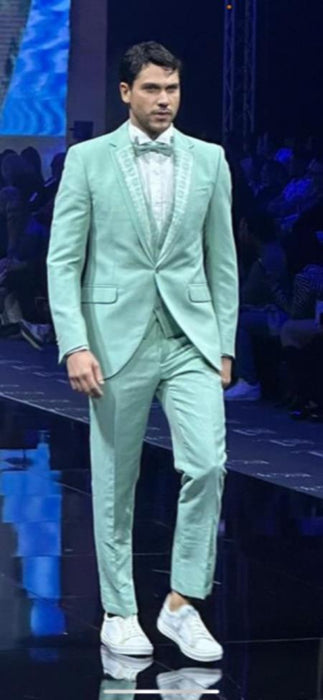 Mens One Button Shawl Lapel Suit Mint Green