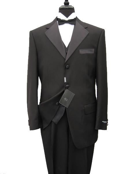 premier quality italian fabric Vested Men's Tuxedo Super 150's Wool Jacket + Pants + Shirt + Bow Tie - mensusa