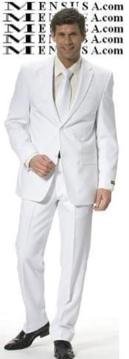 skinny Cool Light Weight 2or3 Button Taper Slim Cut Suit - All White Suit mensusa